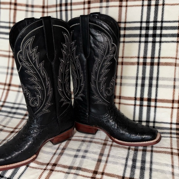 J.B Dillon Black Ostrich Leather Cowgirl Boots - Picture 4 of 10